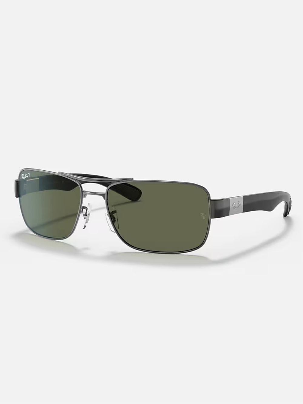 Ray-Ban Men's Rectangular Sunglasses Black Frame with Polarized Green Lenses